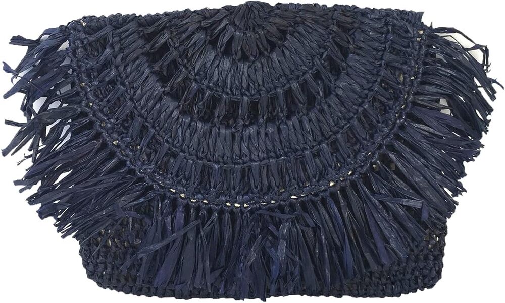 Mar Y Sol Deep Navy Blue Small Straw Clutch, NWT!